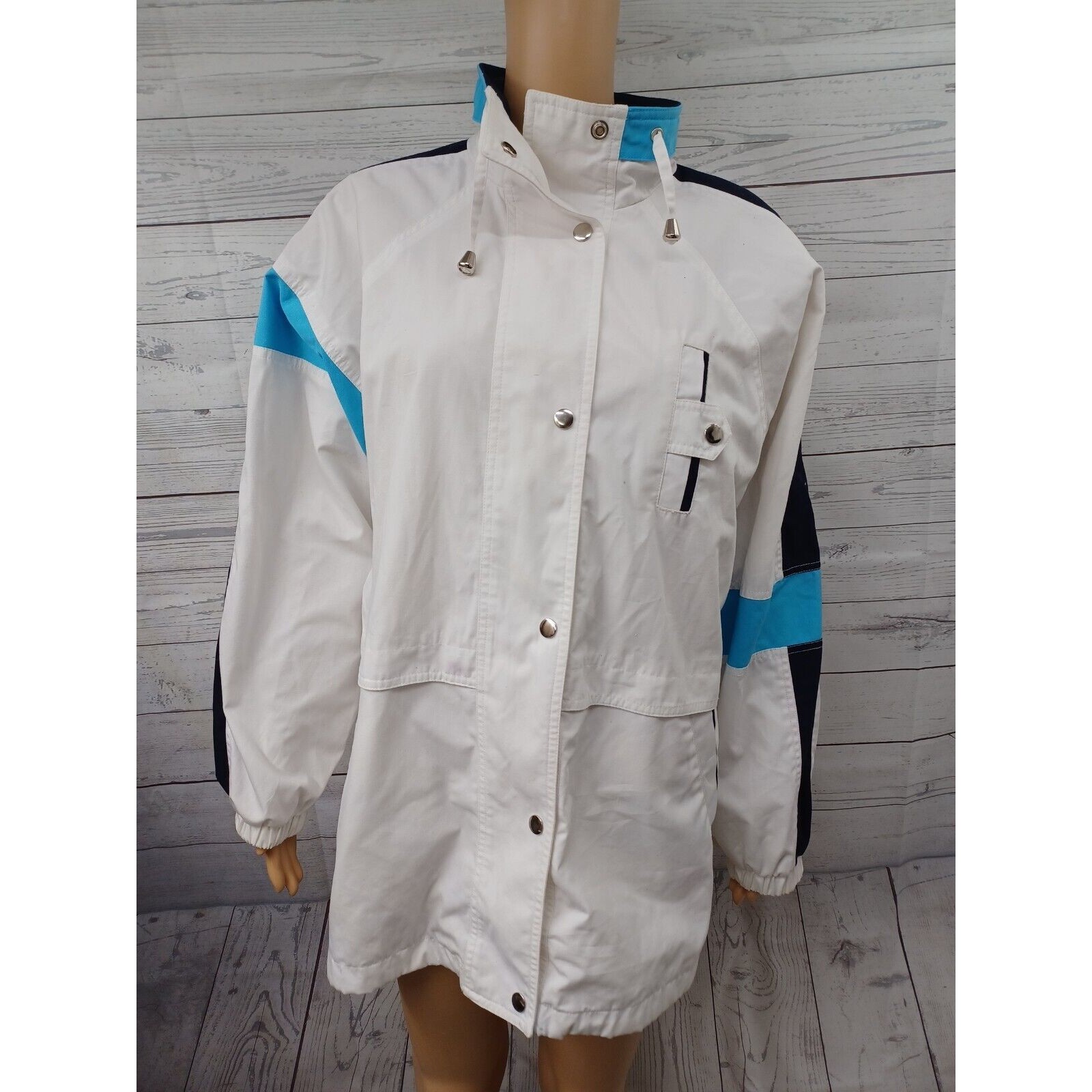 Izzi 80's 90's Windbreaker Jacket Blue White Drawstring Sz M